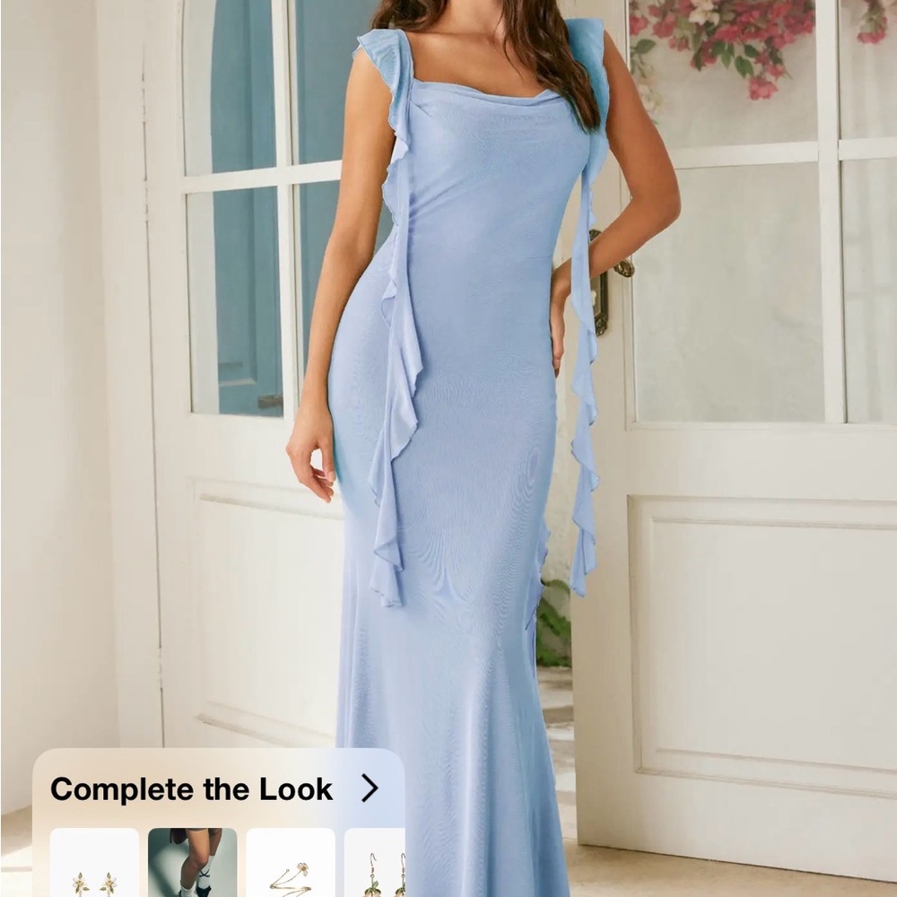 Cider Light Blue Ruffle Maxi Dress